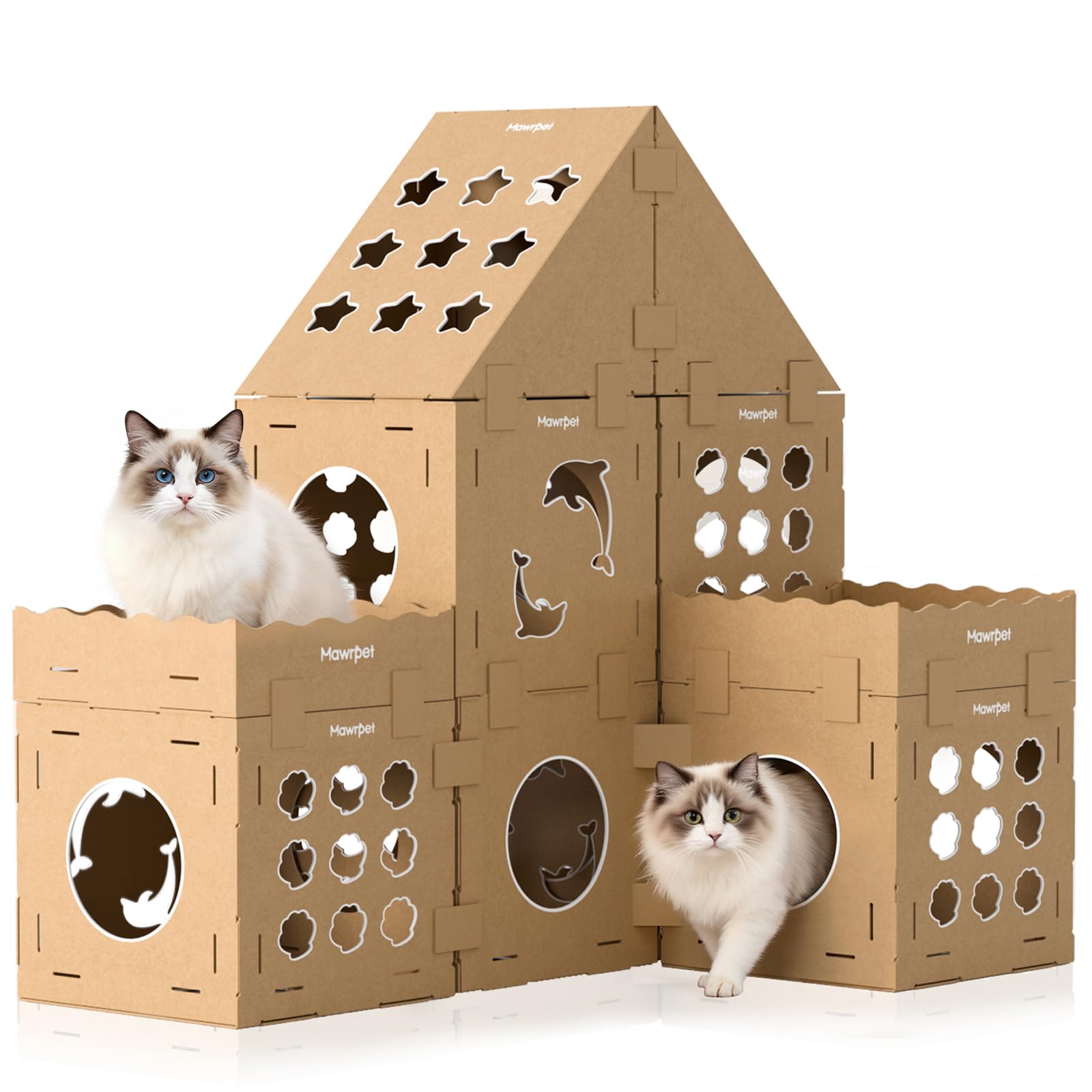 Mawrpet DIY Cat Scratcher Cardboard House, Scratching Cat Play House, a Versatile Box, Indoor Kitty Scratcher Hideout for One or