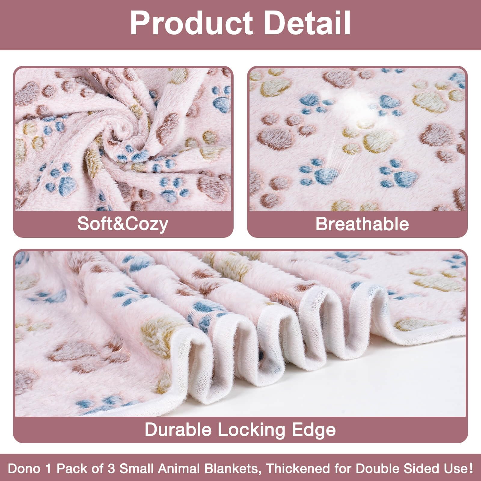 Dono 1 Pack 3 Blankets Soft Fluffy Paw Print Pattern Fleece Pet Blanket Warm Sleep Mat Puppy Kitten Blanket Doggy Mat Paw Print
