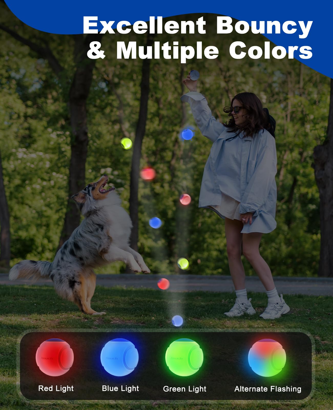 Xeuch LED Dog Ball Rechargeable, Light Up Dog Ball Toys, Bounce-Activated Durable Fetch Ball, Natural Rubber, Unique Scent, 2.5