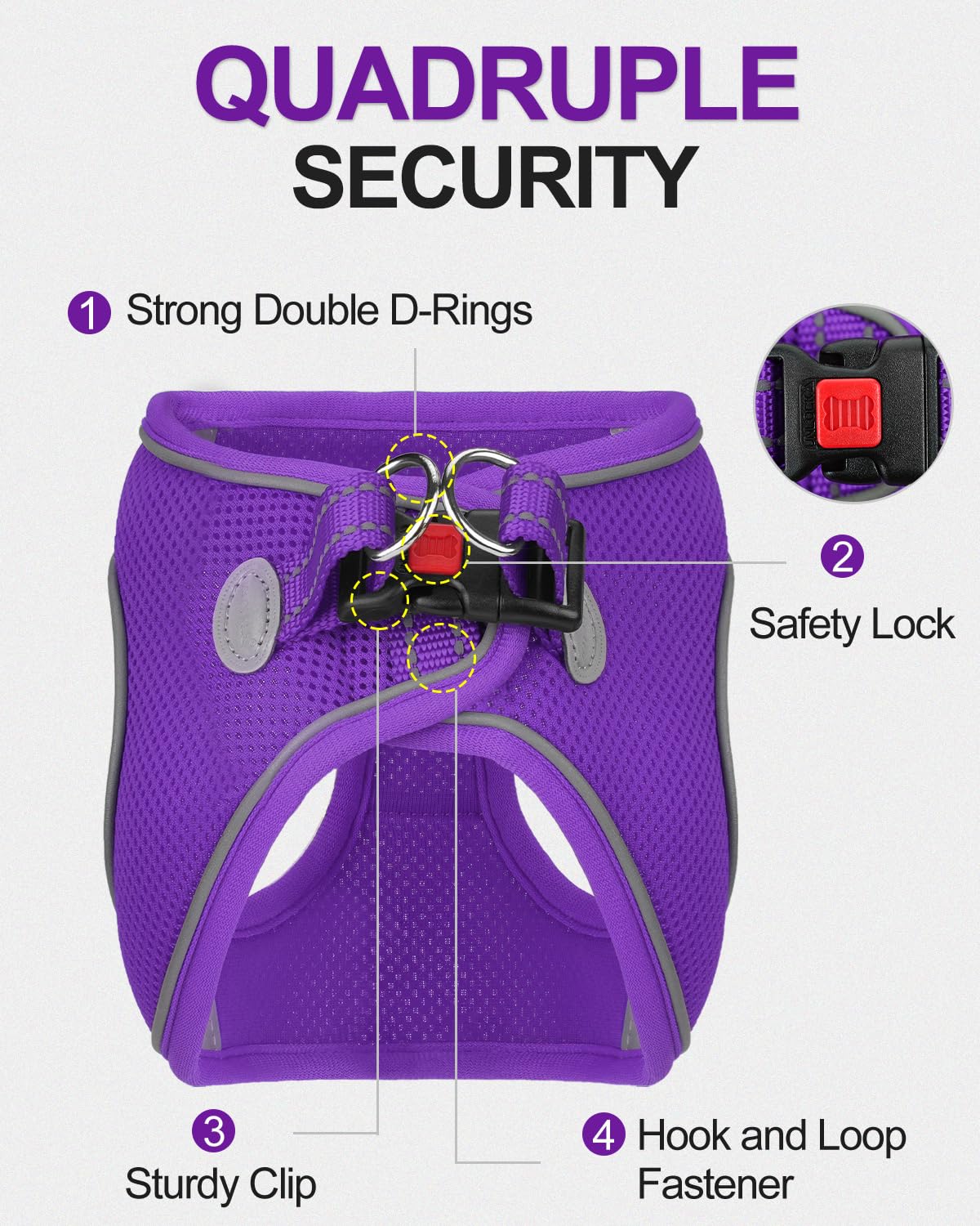 Joytale Small Dog Harness, Breathable Mesh Step-In Vest, Reflective Soft Padded Harnesses For Cats And Puppies Dogs, Purple, Xxx