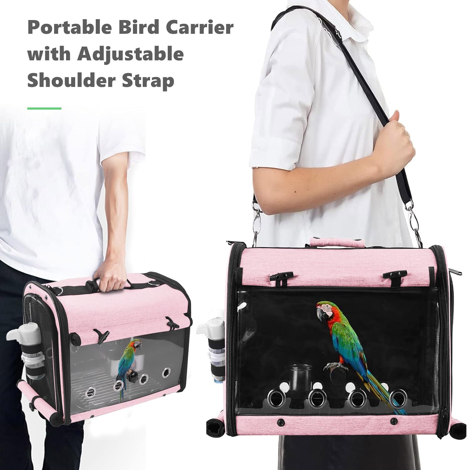 Suertree Bird Carrier Bag - Lightweight Travel Cage for Parrots - Large Pink - Breathable Cotton Design