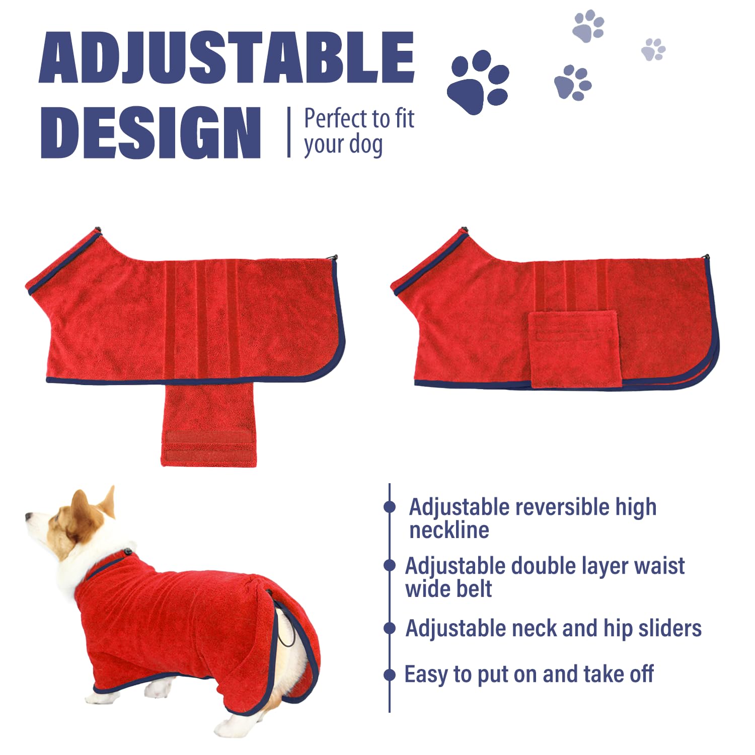 Hhimyoct Dog Drying Coat - Fast Drying Dog Towel Robe - Microfiber Super Absorbent Pet Bathrobe, Adjustable Collar Fast Drying C