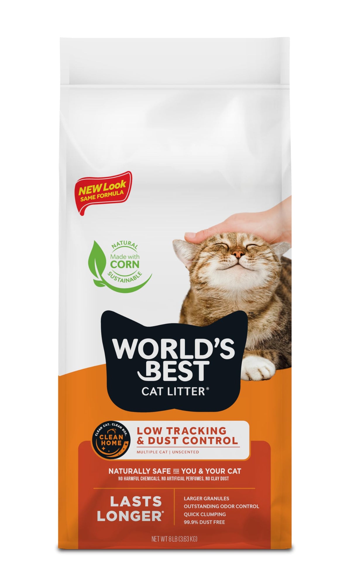 World'S Best Cat Litter Low Tracking & Dust Control Multiple Cat Unscented 8-Pounds - Natural Ingredients, Quick Clumping, Flushable & Made In Usa - Long-Lasting Odor Control & Easy Scooping