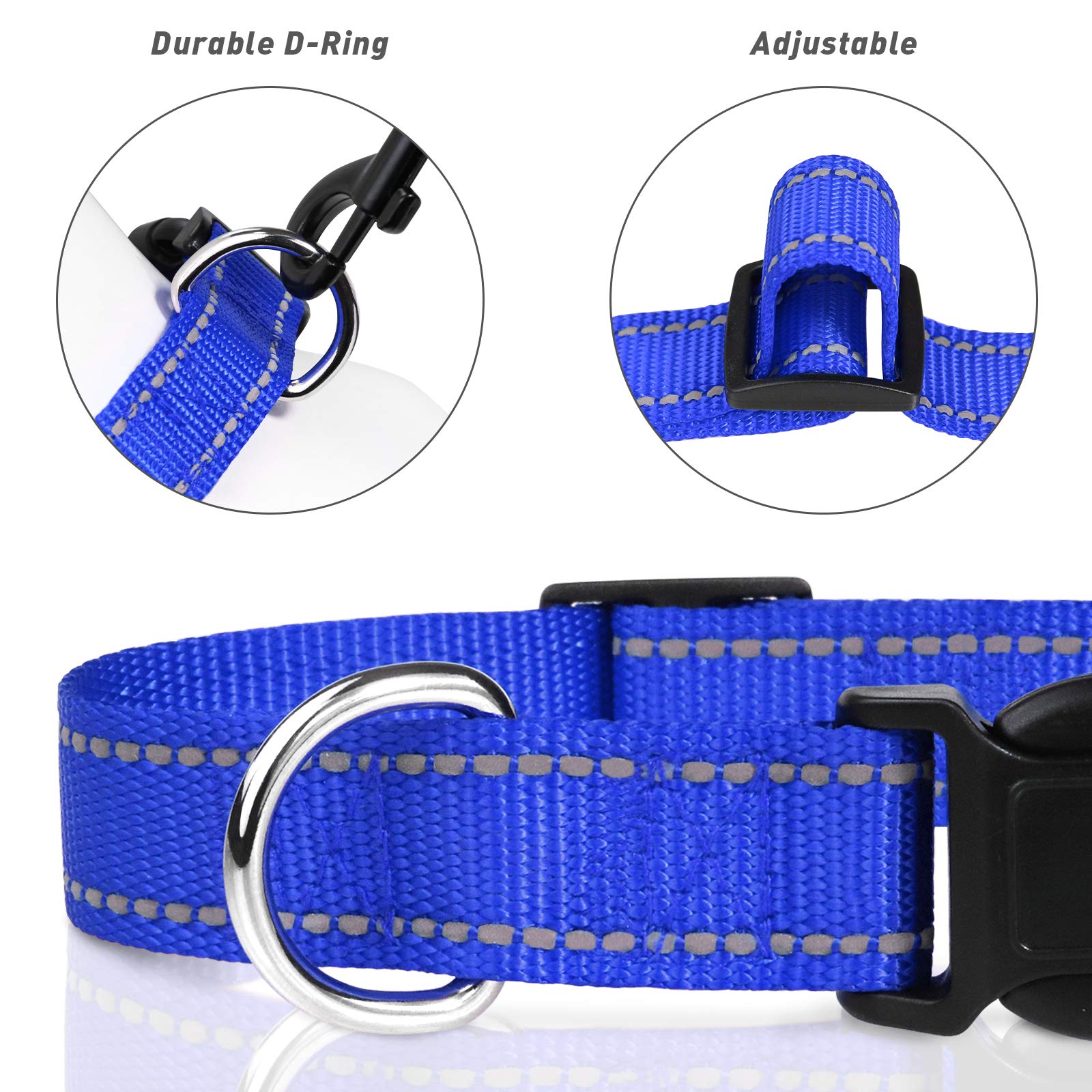 Tagme Reflective Nylon Dog Collars, Adjustable Classic Dog Collar With Quick Release Buckle For Small Dogs, Royal Blue, 3/4' Width