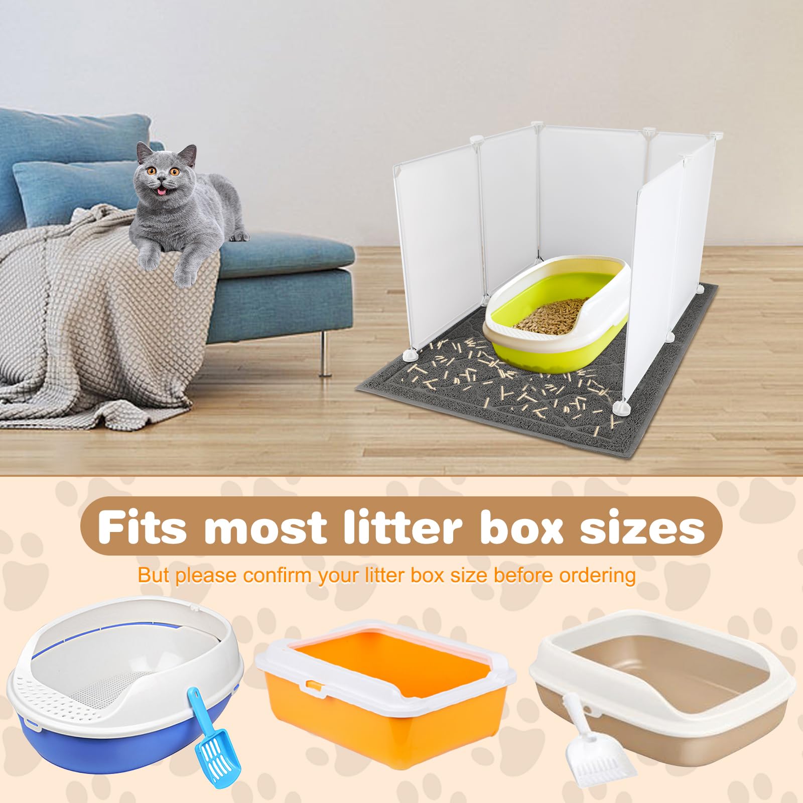 Fhtonge Cat Litter Box Enclosure With Splash Guard, Litter Mat, Extra Large Pee Shields, Privacy Screen