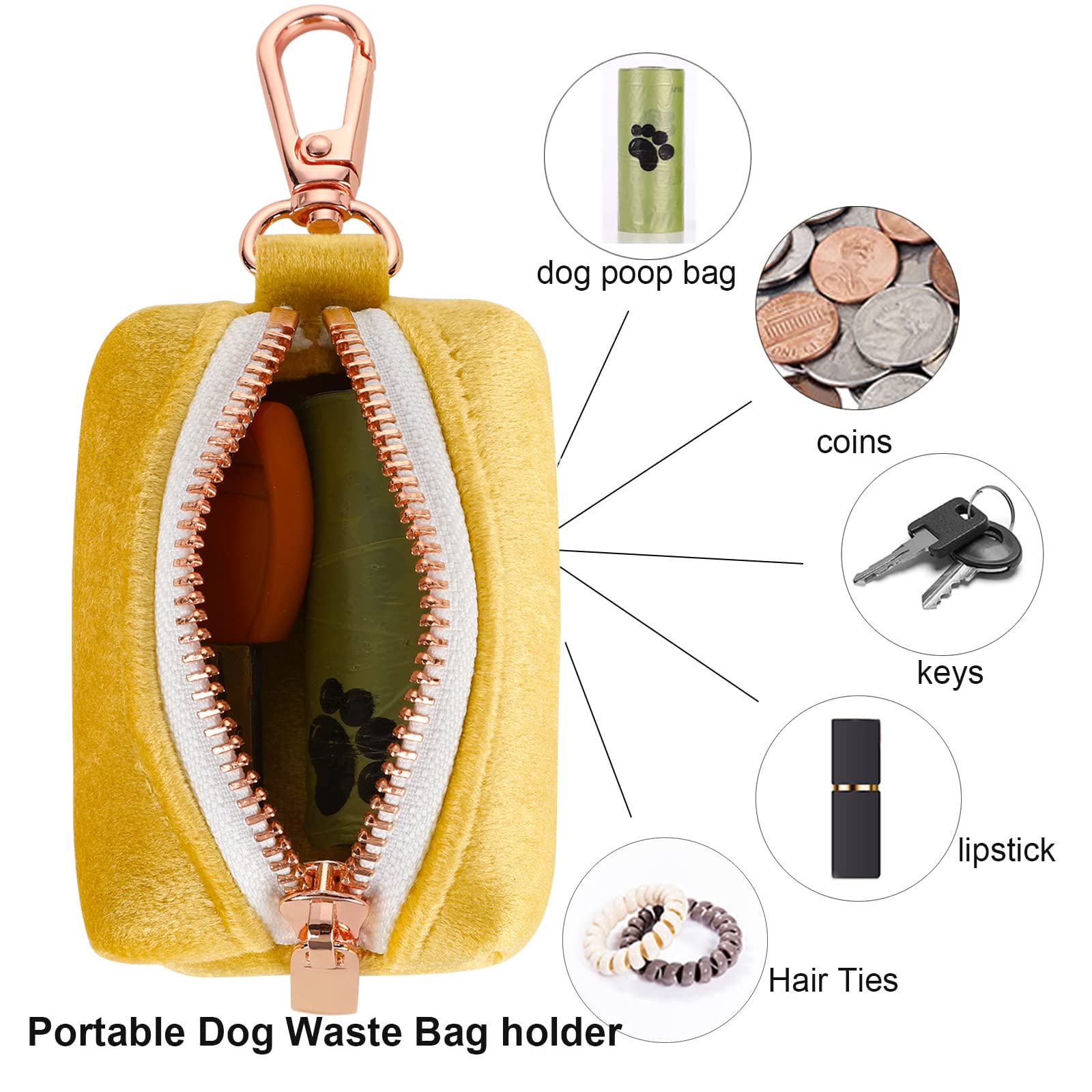 Aring Pet Dog Poop Bag Holder, Velvet Doggy Waste Bag Dispenser Attach To Any Leashes, Portable Washable Pet Waste Pouch Dispenser With Metal Zipper