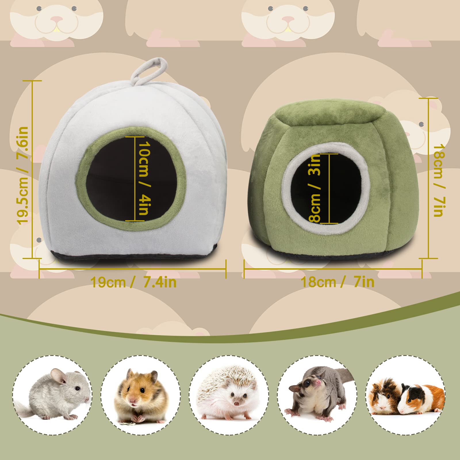 Yuepet Guinea Pig Beds 2 Pack - Washable Guinea Pig Cage Accessories Small Animal Bed Hideout For Guinea Pig, Chinchilla, Hamste