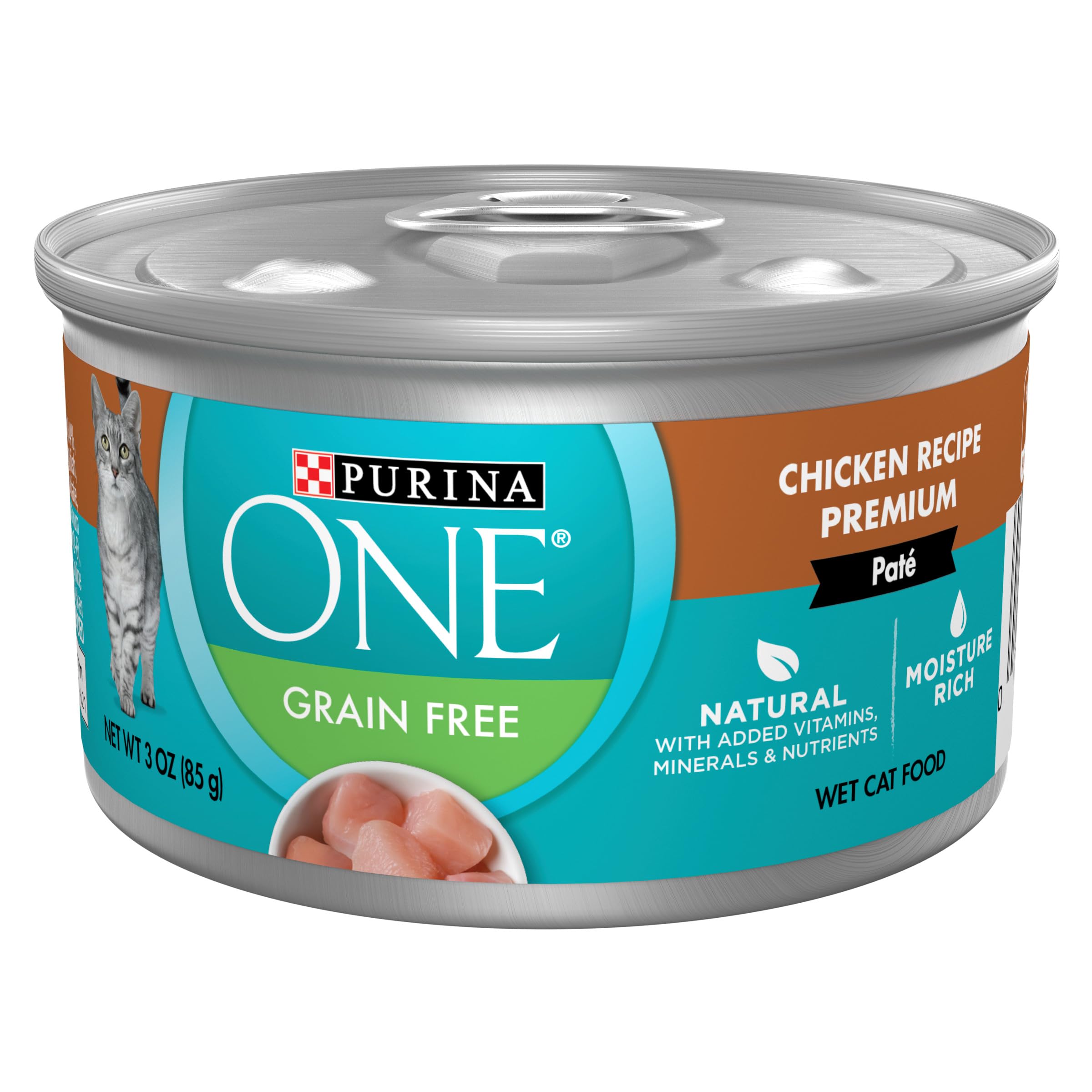 Purina ONE Natural, Grain Free Wet Cat Food Pate, Chicken Recipe - (Pack of 24) 3 oz. Pull-Top Cans