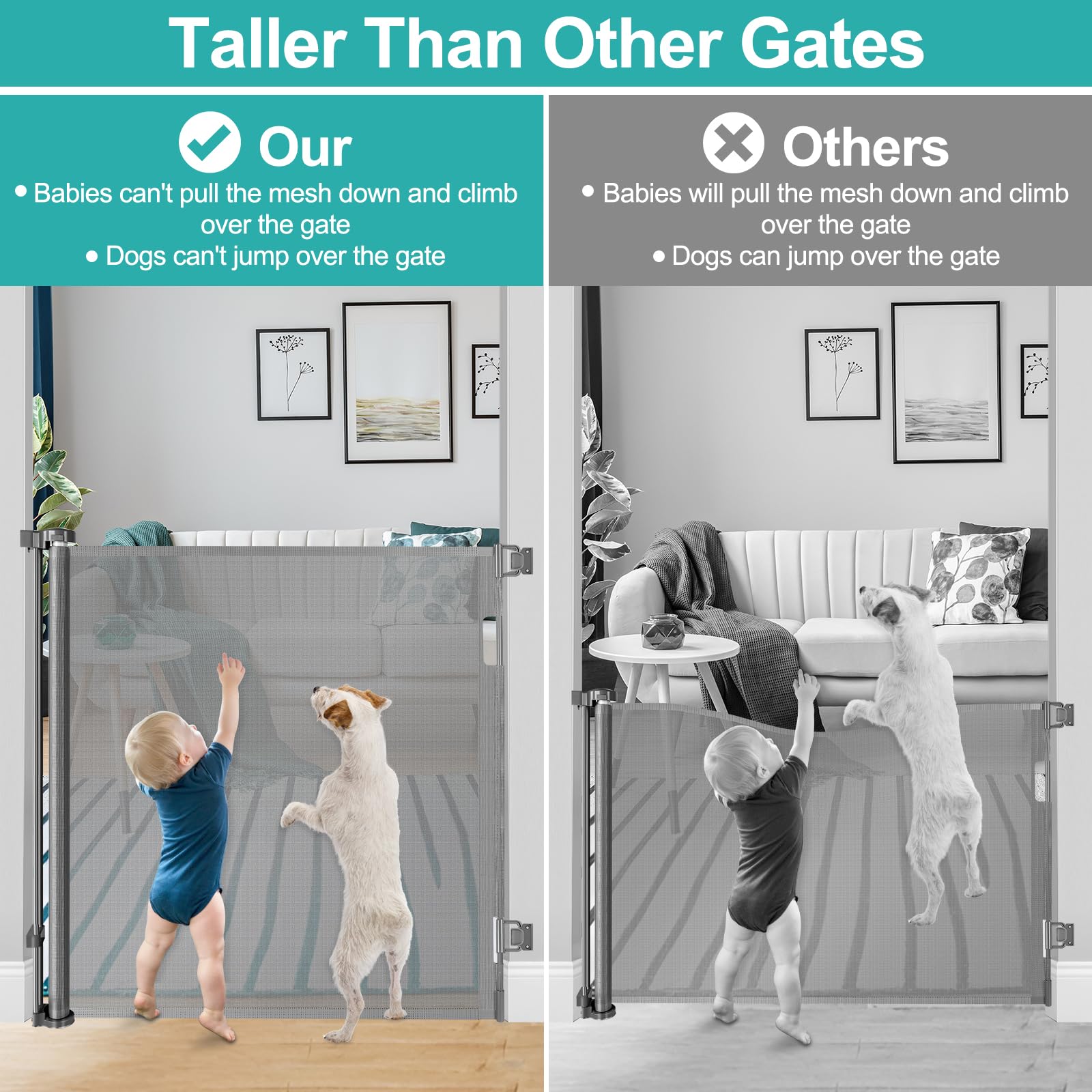 42 Inch Extra Tall Baby Gate for Kids 55'' Wide Retractable Baby Gates Extra Tall Retractable Dog Gates for The House Extra Tall