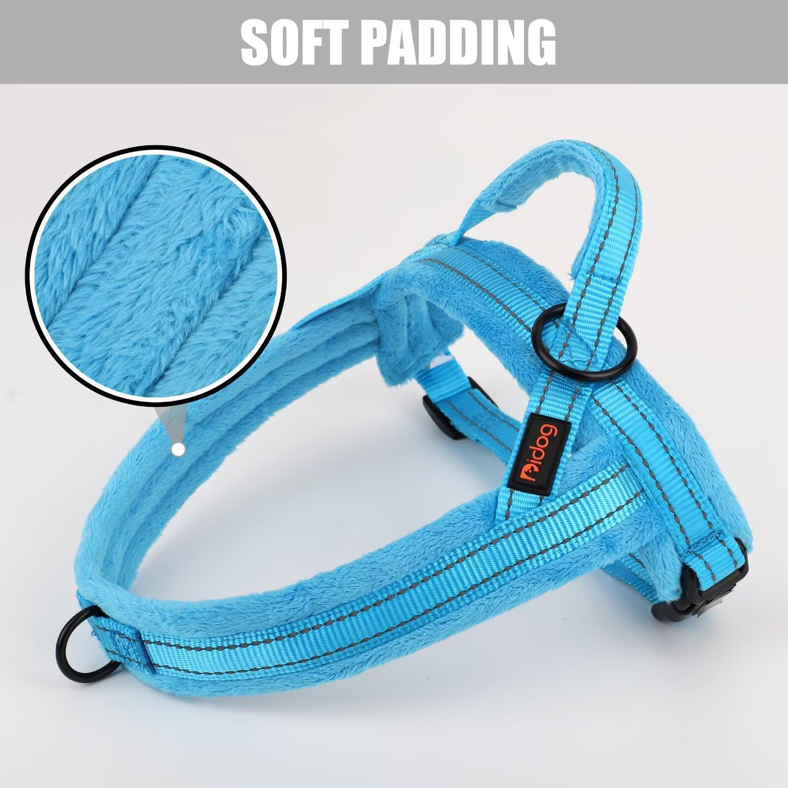 Didog Soft Flannel Padded Dog Vests Harnesses, Escape Proof/Quick Fit Reflective Dog Strap Harness,Easy For Training Walking,Blu