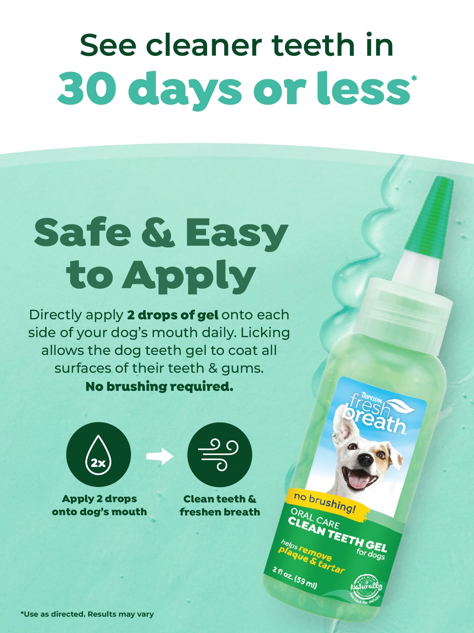 TropiClean Dog Dental Care Gel - Breath Freshener & Easy Teeth Cleaning - 2 oz - Original