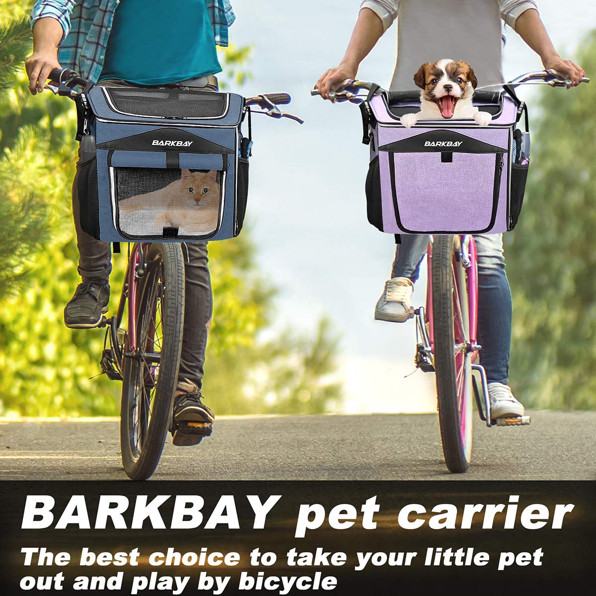 Barkbay Dog Bike Basket Carrier, Expandable Foldable Soft-Sided Dog Carrier, 2 Open Doors, 5 Reflective Tapes, Pet Travel Bag,Do