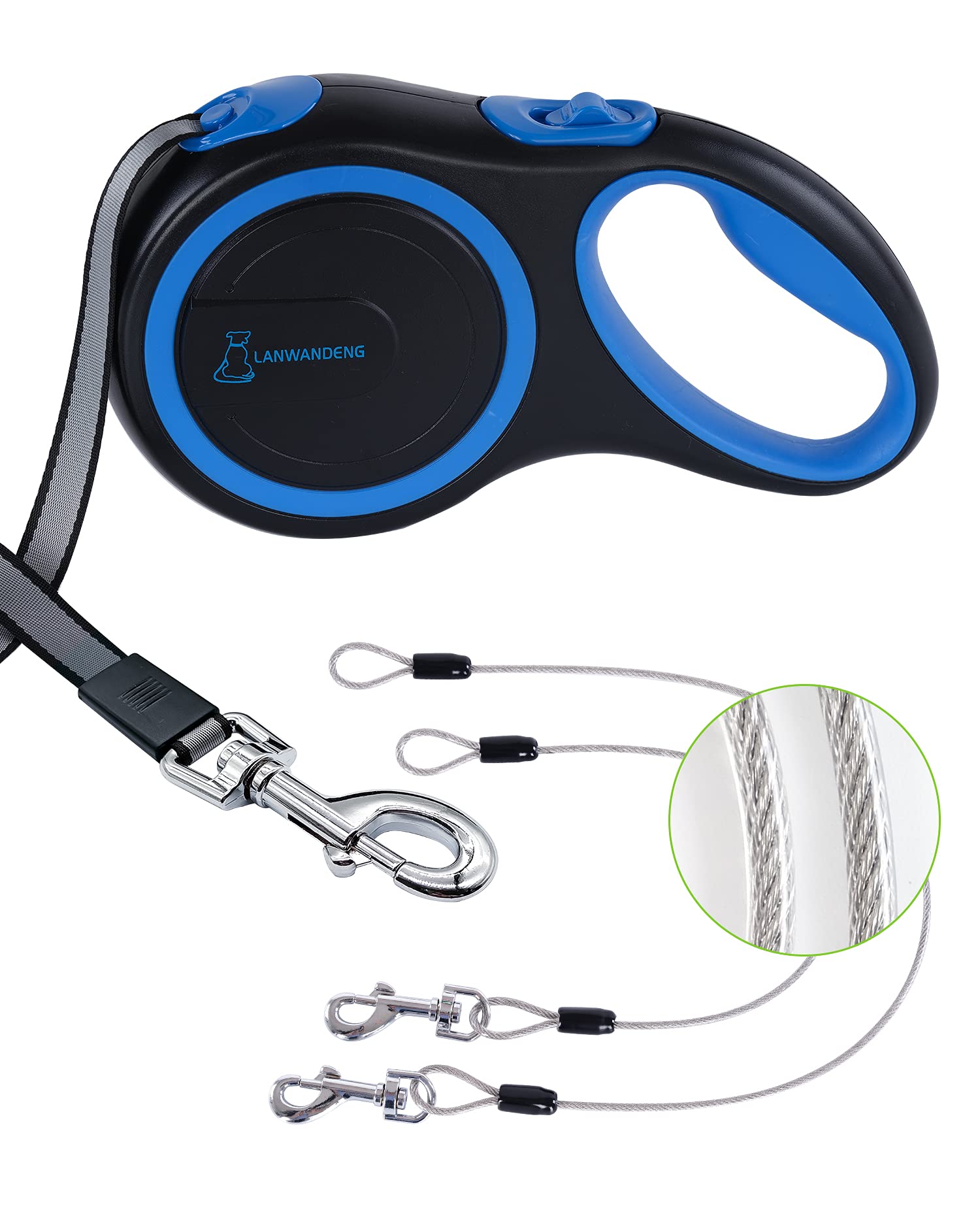 26Ft Chew Proof Retractable Dog Leash With 2 Heavy Duty Anti-Chewing Wire Ropes, 360 Tangle-Free Dog Lead With Anti-Slip Handle 