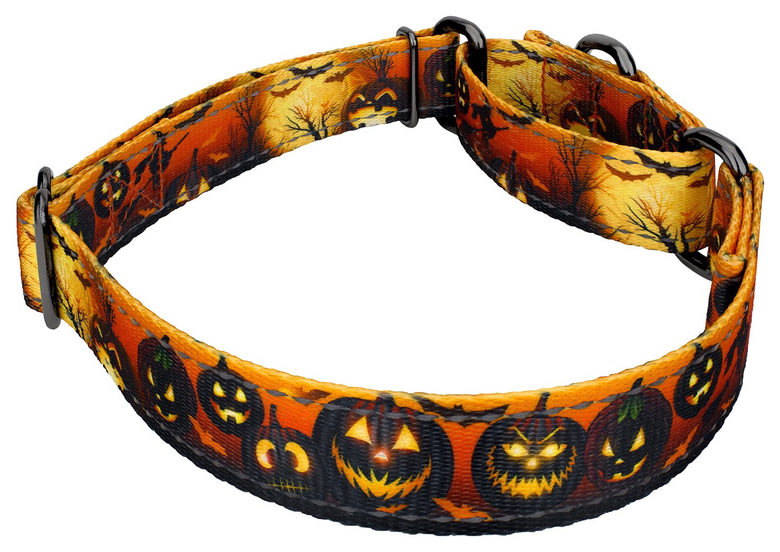 Country Brook Petz - Country Brook Petz - Midnight Fright Reflective Gunmetal Martingale Dog Collar Collection With 12 Night Saf