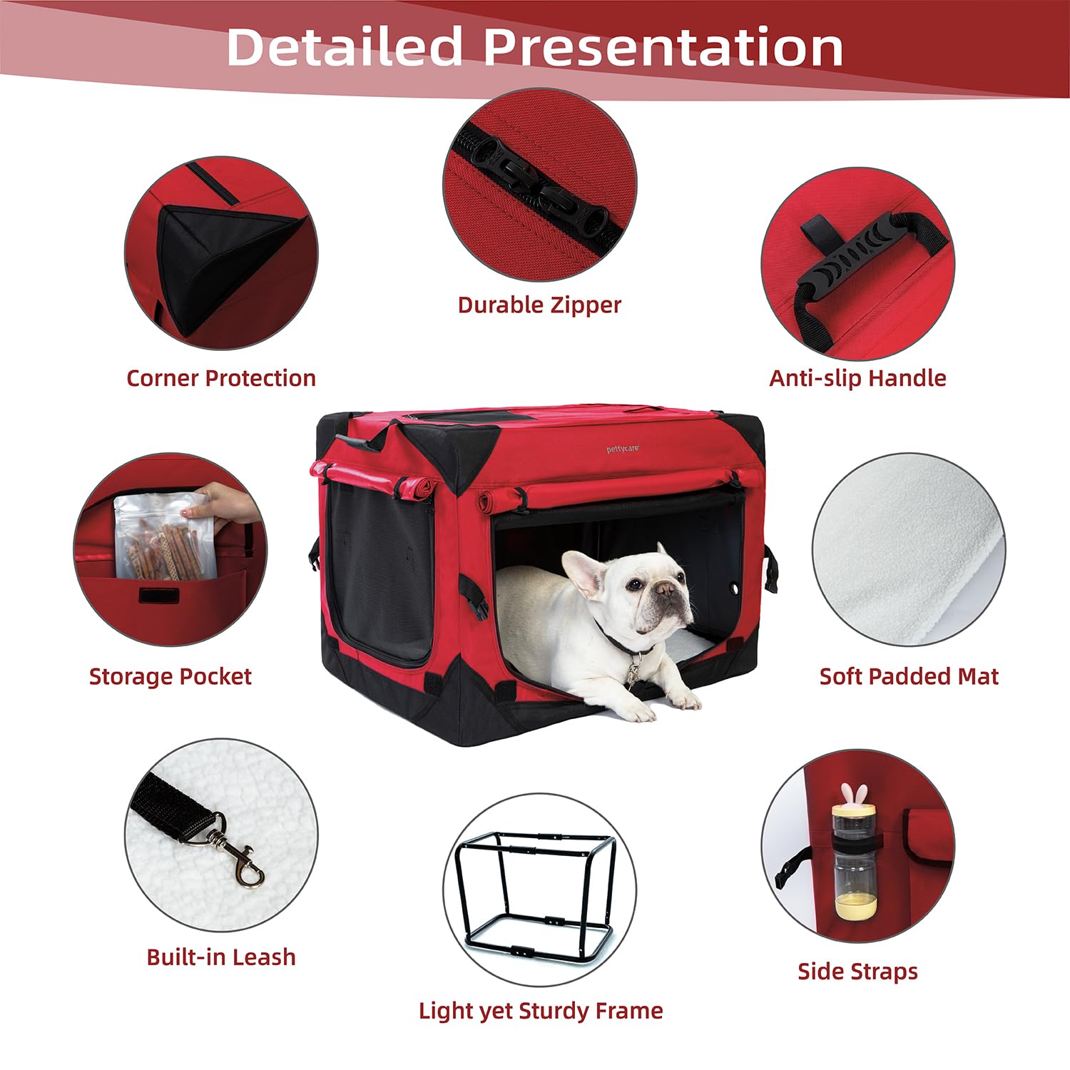 Pettycare 42 Inch Collapsible Dog Crate With Curtains Travel Dog Crate For Airflow And Calm Soft Pet Kennel With Portable Bag An