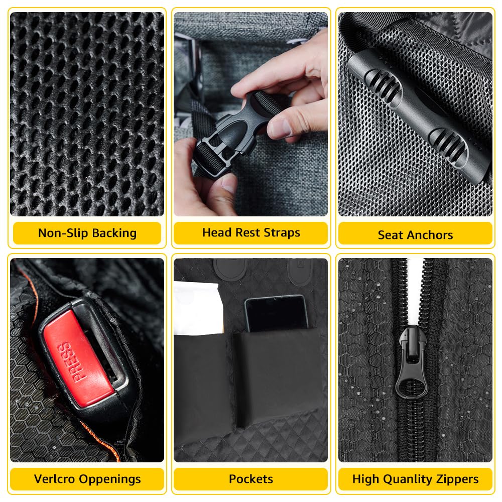 Vailge 6 In 1 Dog Car Seat Cover For Back Seat, 60/40 Split 100% Waterproof Dog Car Seat Covers With Mesh Window, Scratch Prevent Antinslip Dog Car Hammock, Large