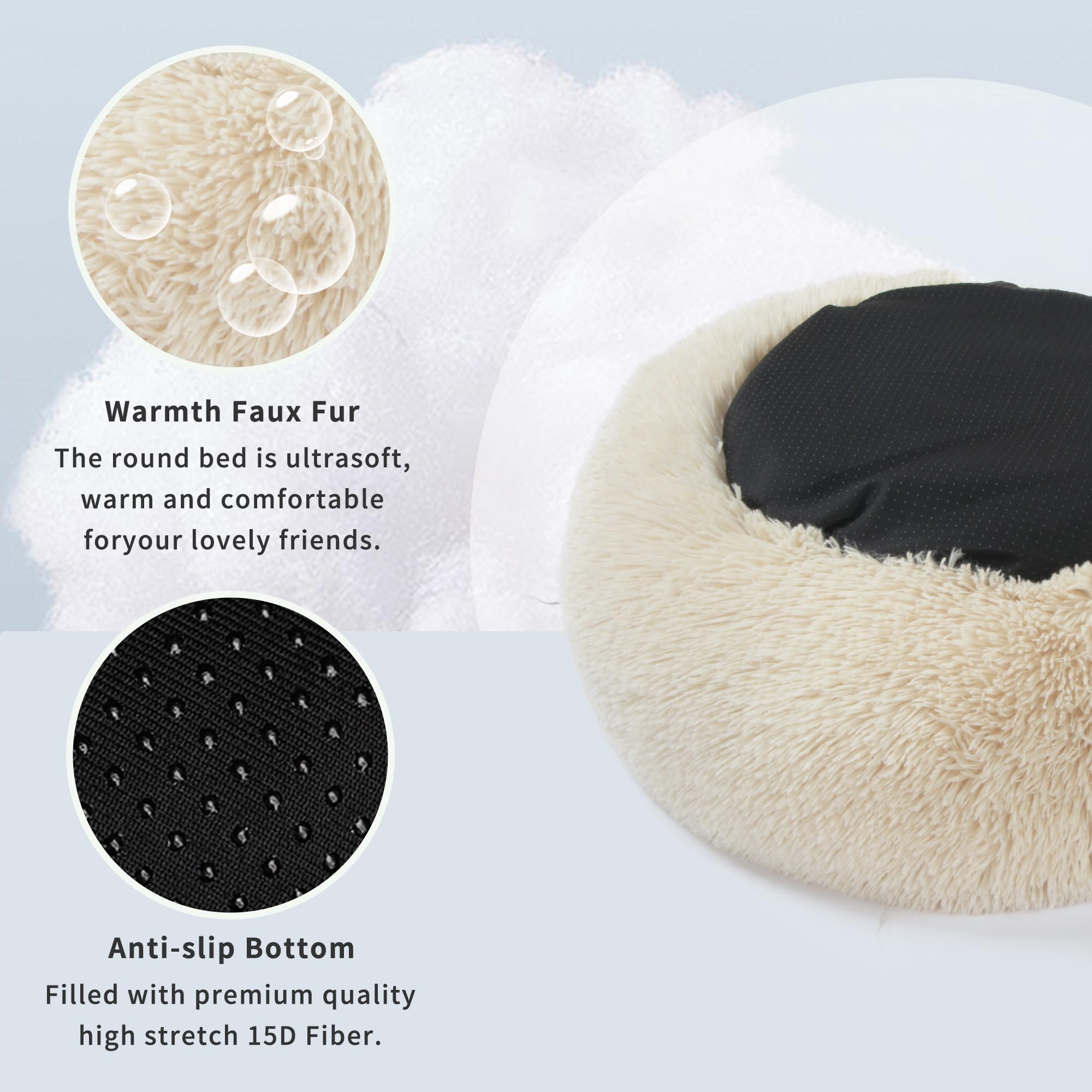 Small Dog Bed White Cream,Calming Dog Bed for Small Dogs,19 inches Donut Fluffy Pet Beds,Anti Anxiety Round Fits up to 10 lbs So