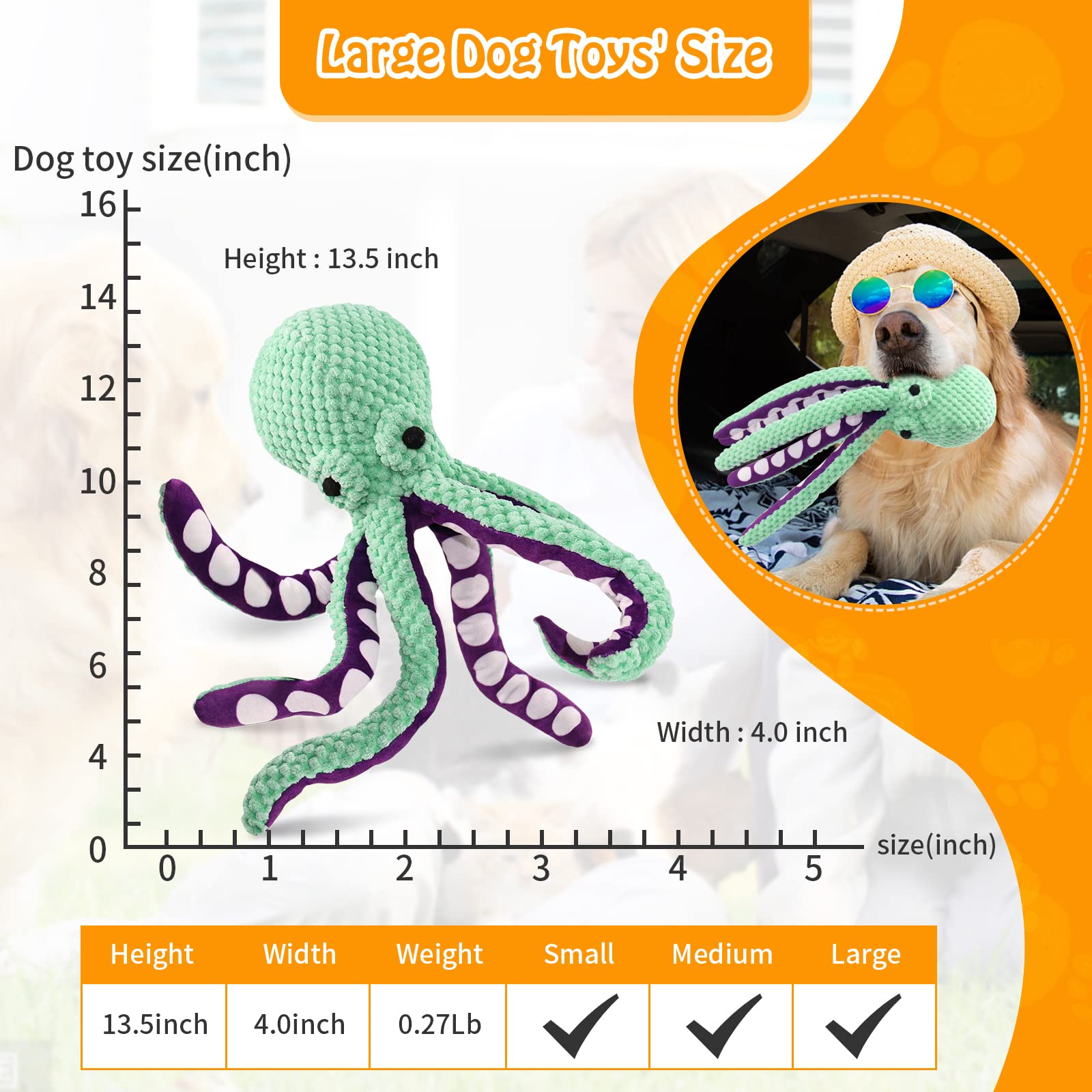 Fuufome Large Plush Squeaky Dog Toy - Soft Fabric for All Dog Sizes, Green, Model P-002