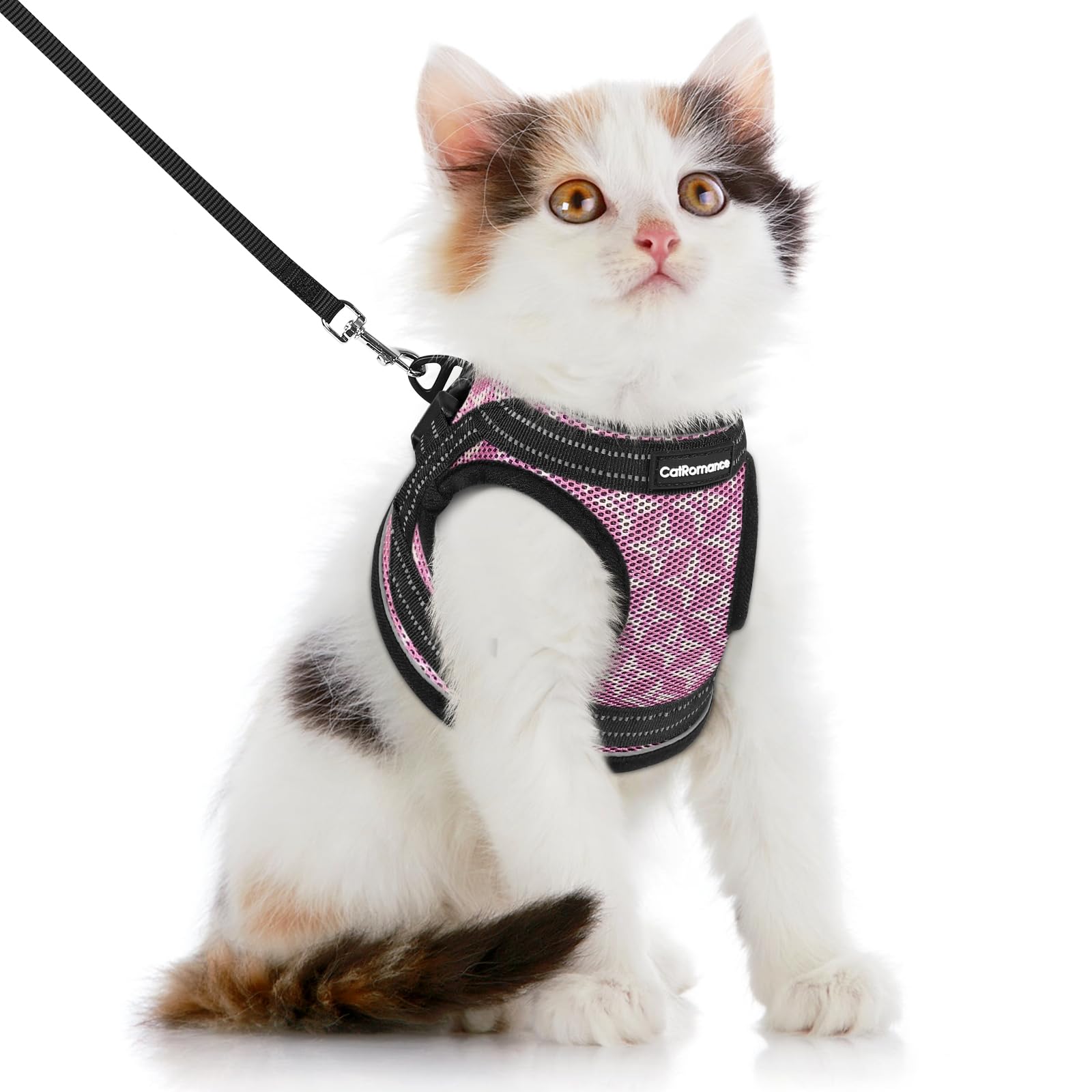 Catromance Cat Harness And Leash Set Escape Proof For Walking, Safe Adjustable Small Large Kitten Vest With Reflective Strip For Kitty, Easy Control Comfortable Soft Outdoor Harnesses, Pink, Meduim