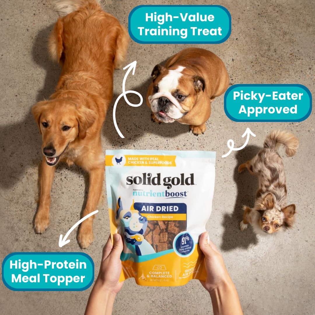 Solid Gold Air Dried Dog Food Toppers for Picky Eaters - Healthy Dog Treats Made with Real Chicken to Serve as Meal Topper or Do