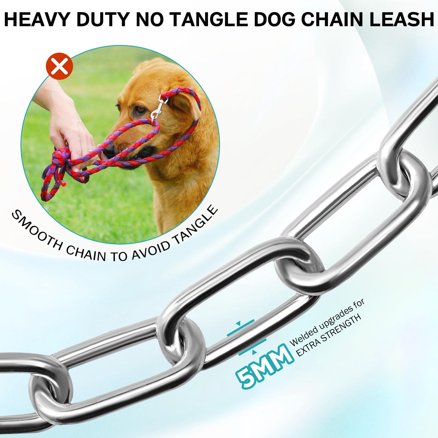 Heavy Duty Dog Chain For Yard - 10Ft Metal Dog Chain Leash For Large Dog,Long Dog Lead For Outside With Strong Swivel Hook,Outdo