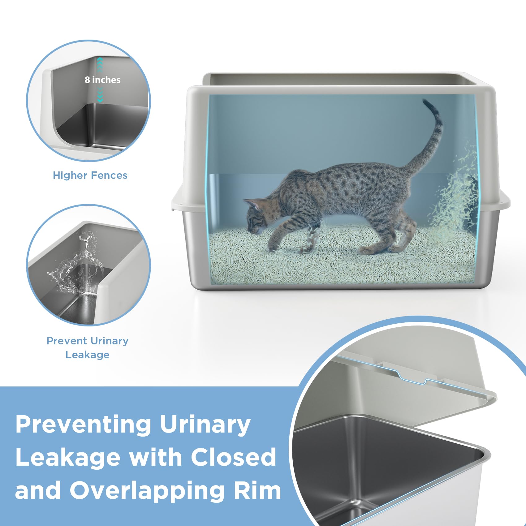 Lihong Stainless Steel Cat Litter Box, Xl Metal With Lid, Cat Litter Pan For Large Cats, Non-Sticky Large Kitty Litter Box, Anti