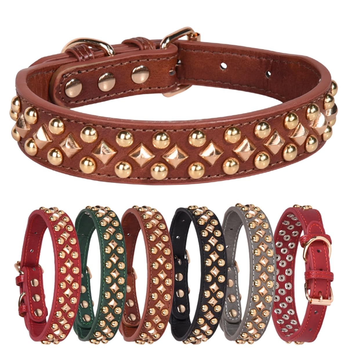 haoyueer Spiked Dog Collar Soft Pu Leather Mushrooms Rivet Spike Studded Puppy Adjustable Pet Collars for Small Breeds (L, Green