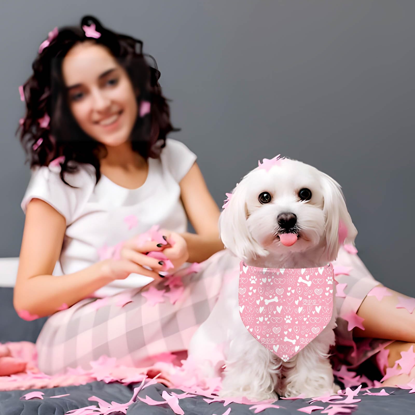 Valentine 's Day Dog Bandana, 2 Pack Adjustable Holiday Party Birthday Pets Valentine Day Bandana Mother 's Day Triangle Bibs Ca