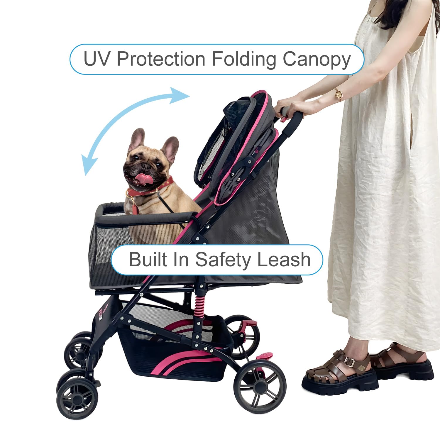 PETS TUFF 27.2    Buddy Buggies Foldable Pet Stroller - Shock Absorbing Frame with Storage - Machine Washable Fabric - Durable M