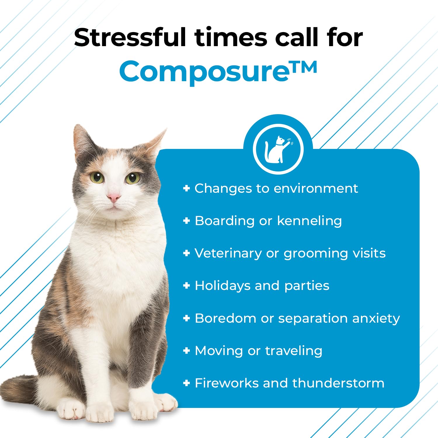 VetriScience Calm & Confident Chews, Composure Calming and Anxiety Supplement for Cats, Reduce Stress and Fear, Ideal for Travel