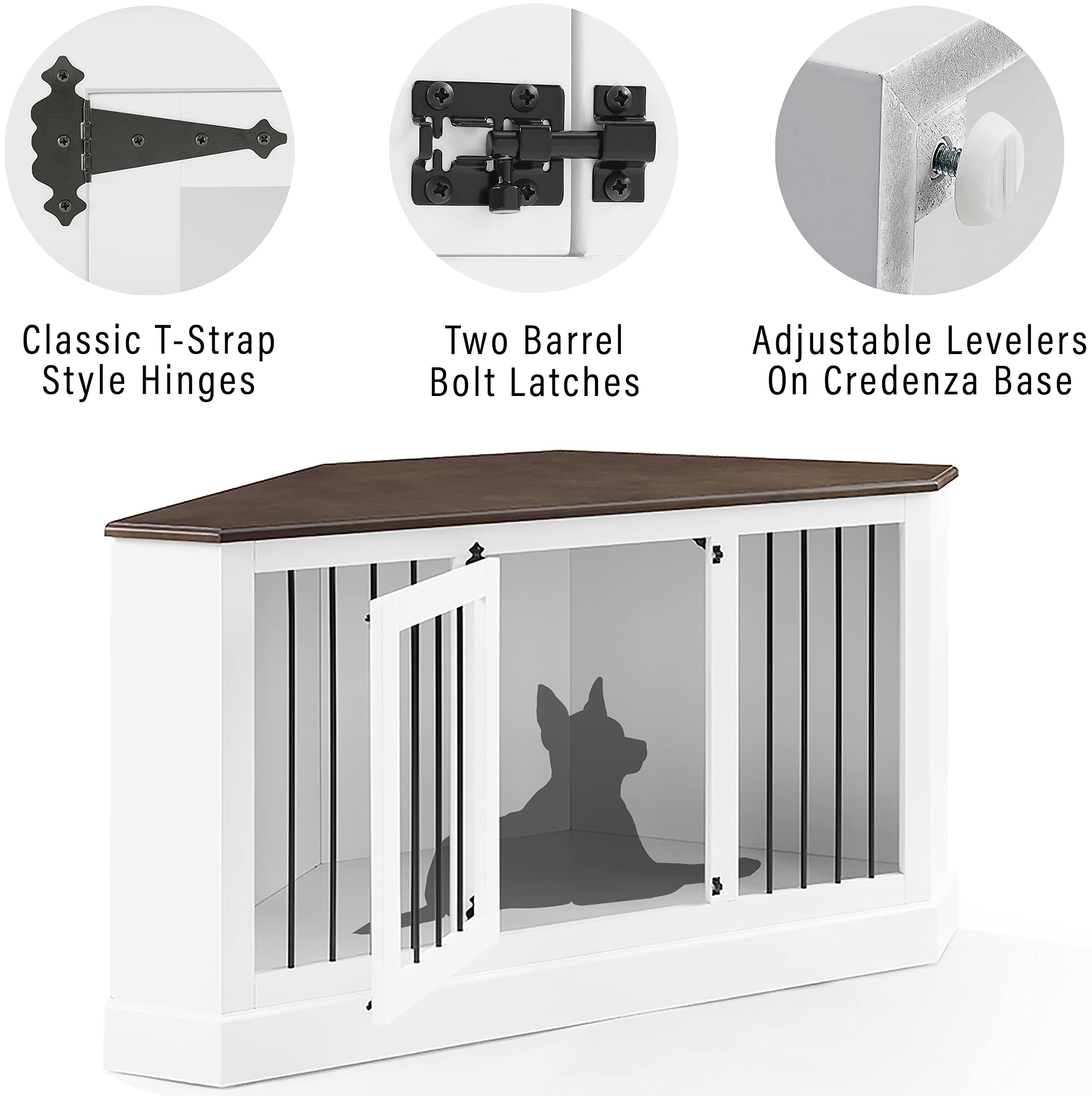 Crosley Furniture Winslow Corner Dog Crate Credenza Kennel for Pets, White