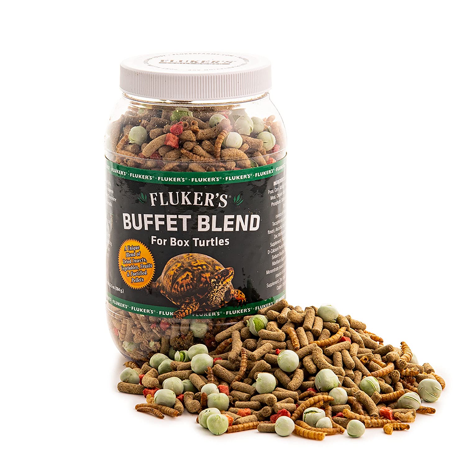 Flukers Buffet Blend Box Turtle Diet, Insects, Veggies and Fruit with Fortified Pellets, 6.5 oz