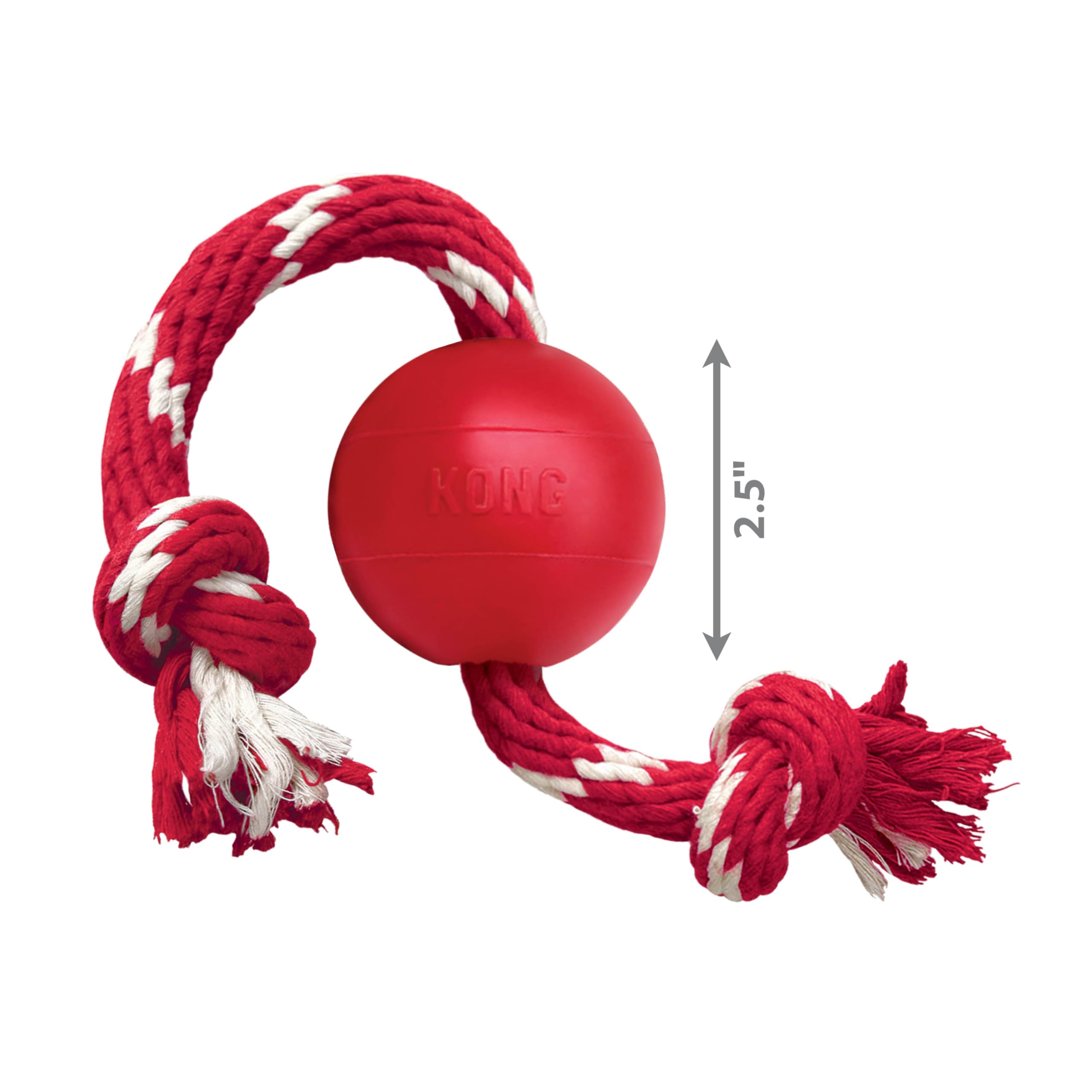 Kong Ball With Rope - Durable Fetch Toy With Rope For Easy Throwing - For Tug, Playtime & More - Natural Rubber - Red - For Small Dogs