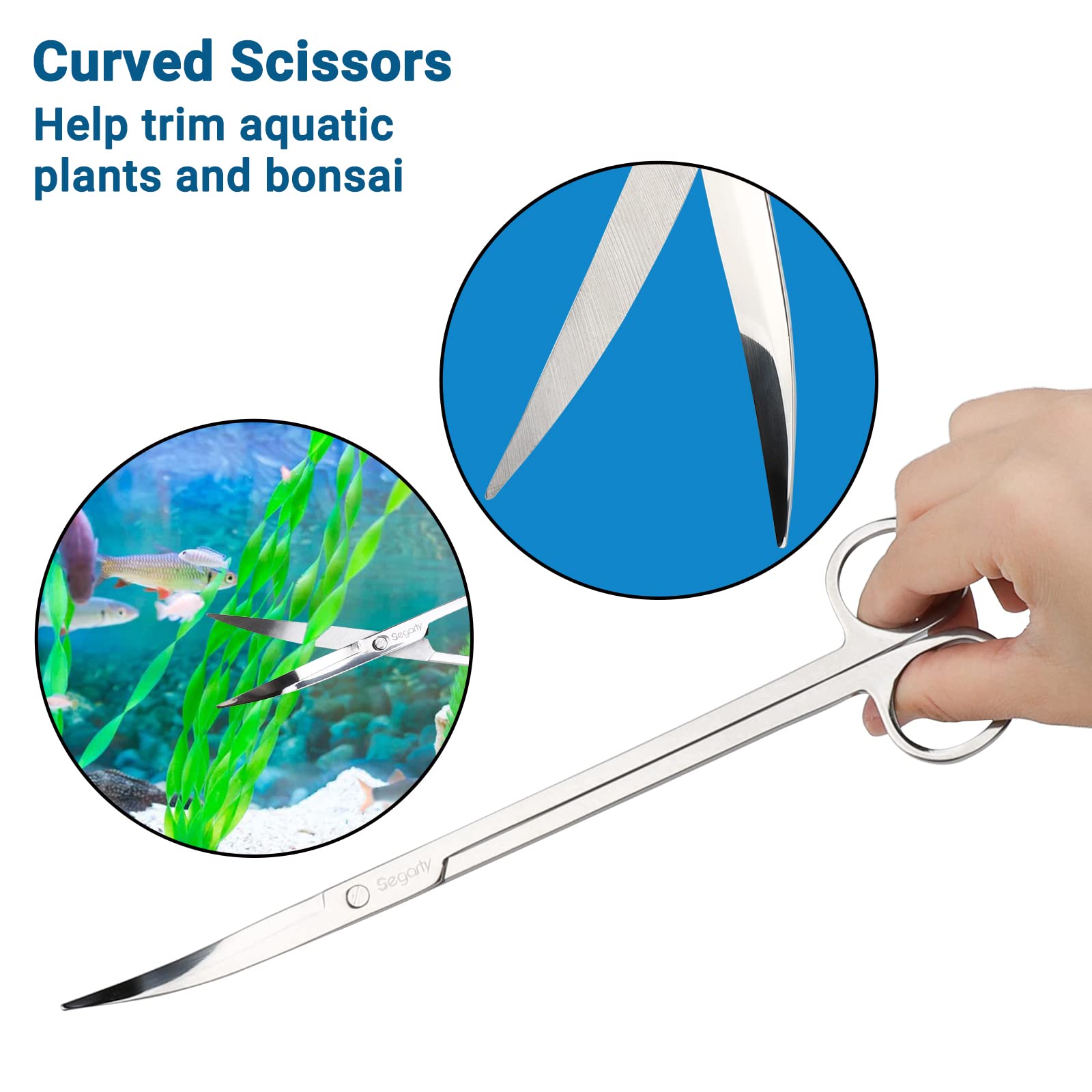 Segarty 6-in-1 Stainless Steel Aquascaping Tools Kit - Silver Plant Scissors, Tweezers, Scrapers for Fish Tank Care