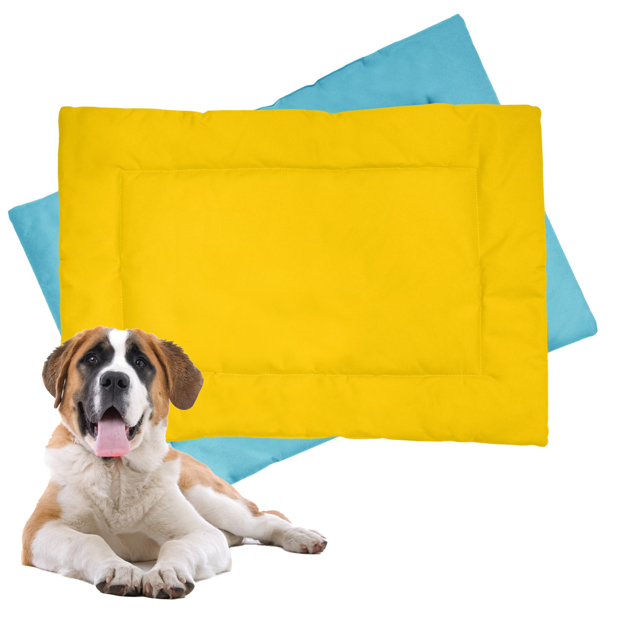 Downtown Pet Supply Dog Crate Pad, Blue And Yellow, X-Large, Waterproof, Ripstop Nylon Fabric, Chew Proof, Machine Washable