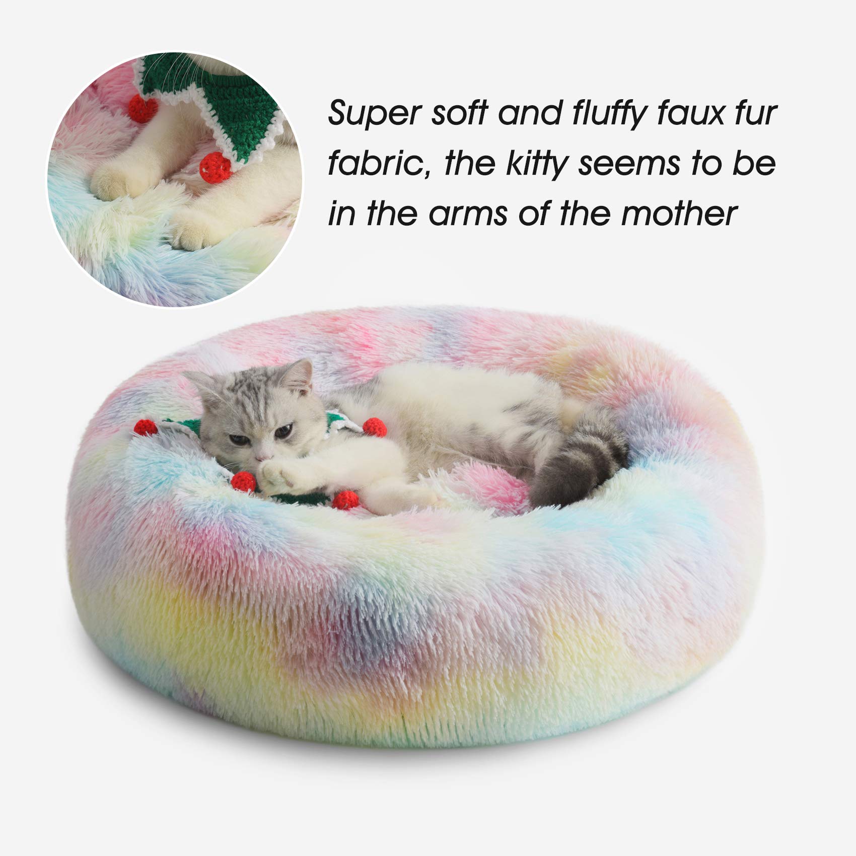 Calming Dog Bed & Cat Bed, Anti-Anxiety Donut Dog Cuddler Bed, Warming Cozy Soft Dog Round Bed, Fluffy Faux Fur Plush Dog Cat Cu
