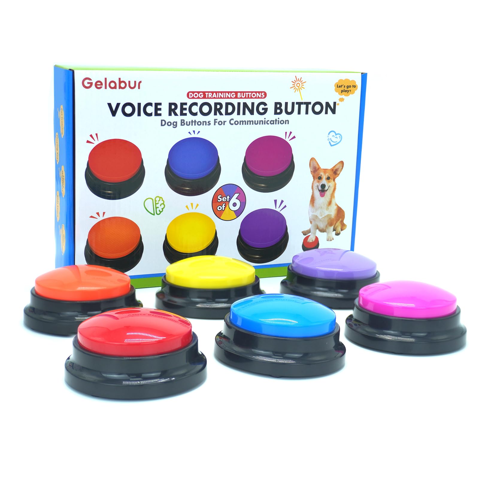 Gelabur Set of 6 Dog Buttons for Communication, Voice Recordable Buttons for Classroom, Dog Training Talking Buttons Starter Set