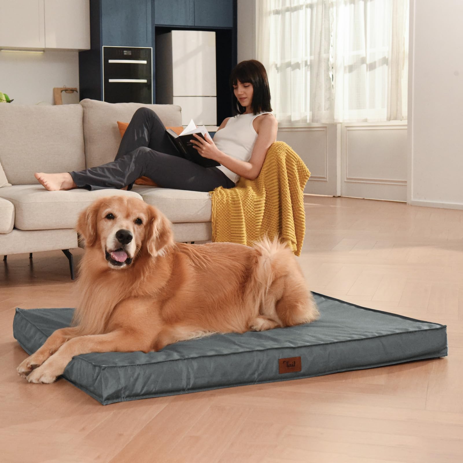 Tail Stories Outdoor Dog Bed For Medium/Small Dogs, Waterproof Dog Crate Bed For Medium Dogs Cats, Orthopedic Egg Crate Foam Pet Bed With Washable And Removable Oxford Cover, Grey