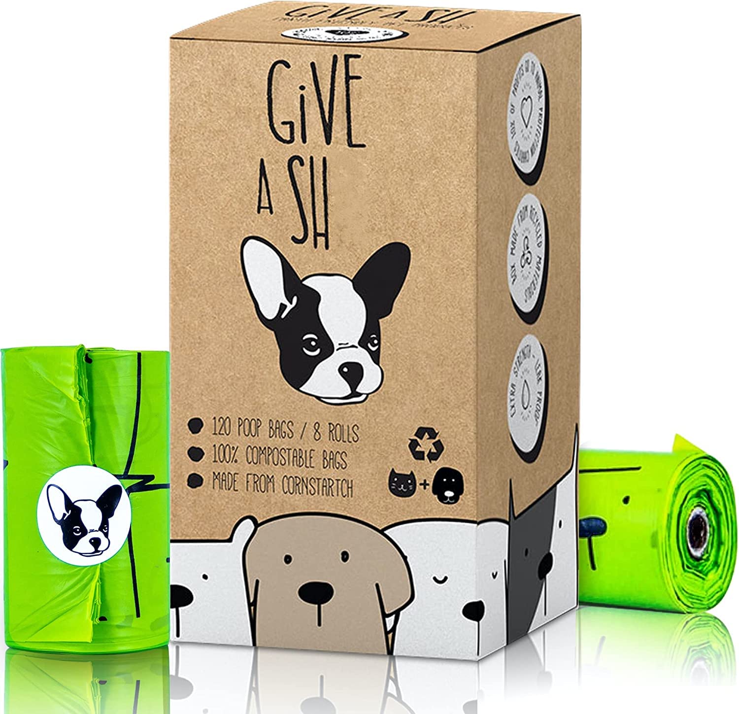 100% Certified Home Compostable Dog Poop Bags - 10% to Charity - ASTM D6400 & EN 13432 Compliant Dog Waste Bags - 120 Bags - 8 x
