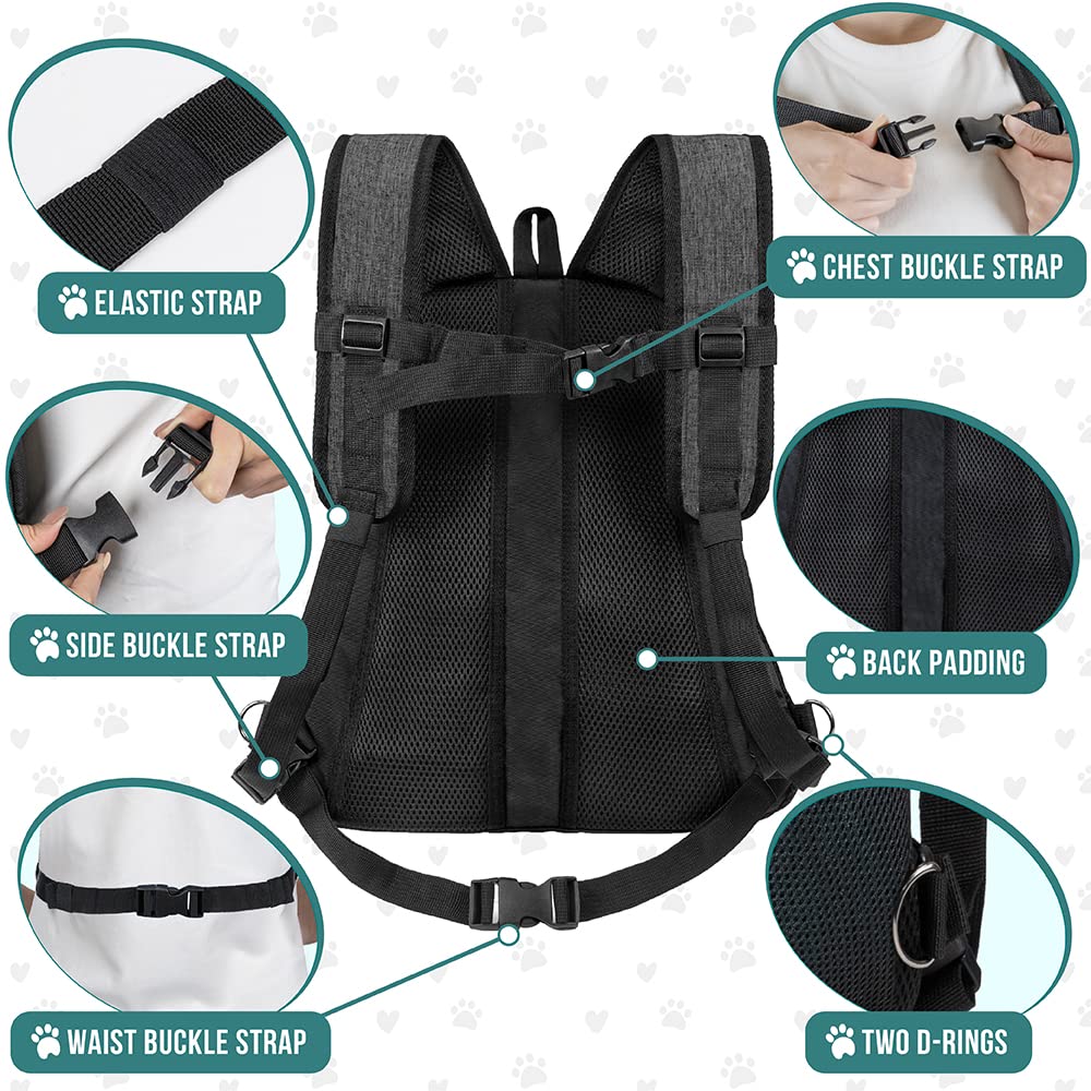 Petami Dog Front Carrier Backpack, Adjustable Dog Pet Cat Chest Carrier Backpack, Ventilated Dog Carrier For Hiking Camping Travel, Small Medium Dog Puppy Large Cat Carrying Bag, Max 15 Lbs, Dark Gray