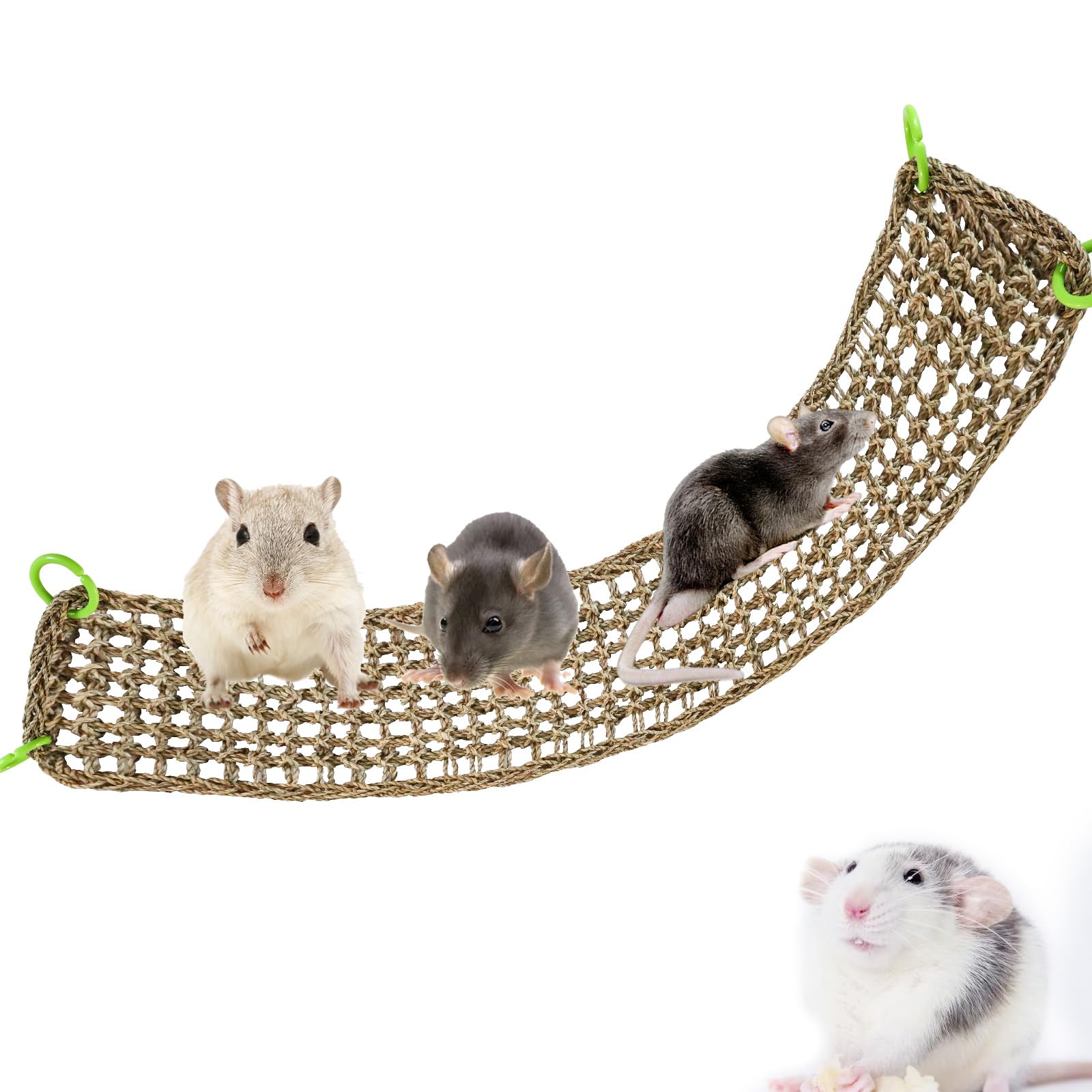 39 X 7 Inch Rat Climbing Toys, Cat Climbing Toys, Small Animals Seagrass Mat Toy, Natural Seagrass Woven Net Hammock With Hooks,