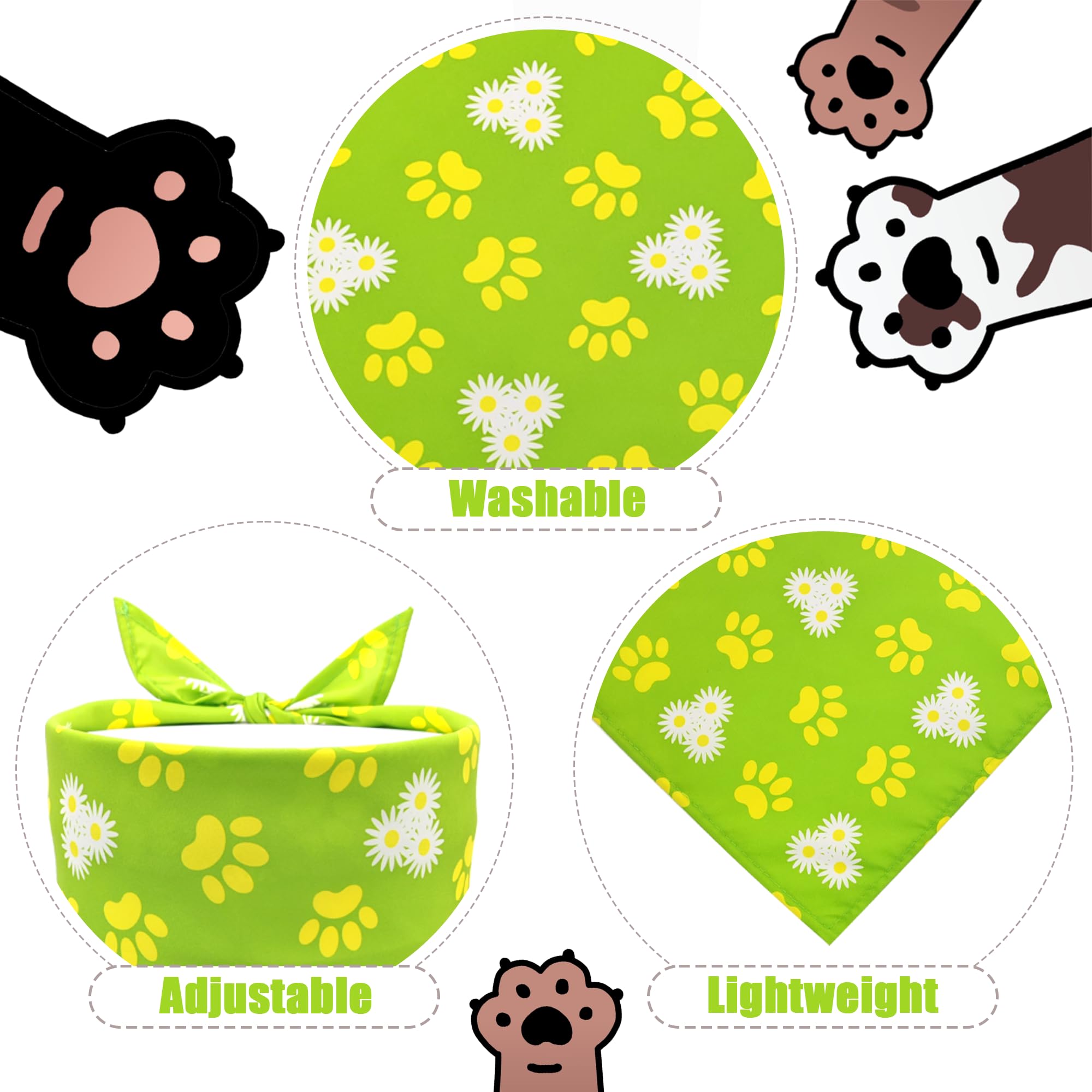 Pai Sence 7 Pcs Small Dog Bandanas Paw Print 25 Inch Polyester Dogs Bandana For Medium Cats Large Scarves Party Grooming M