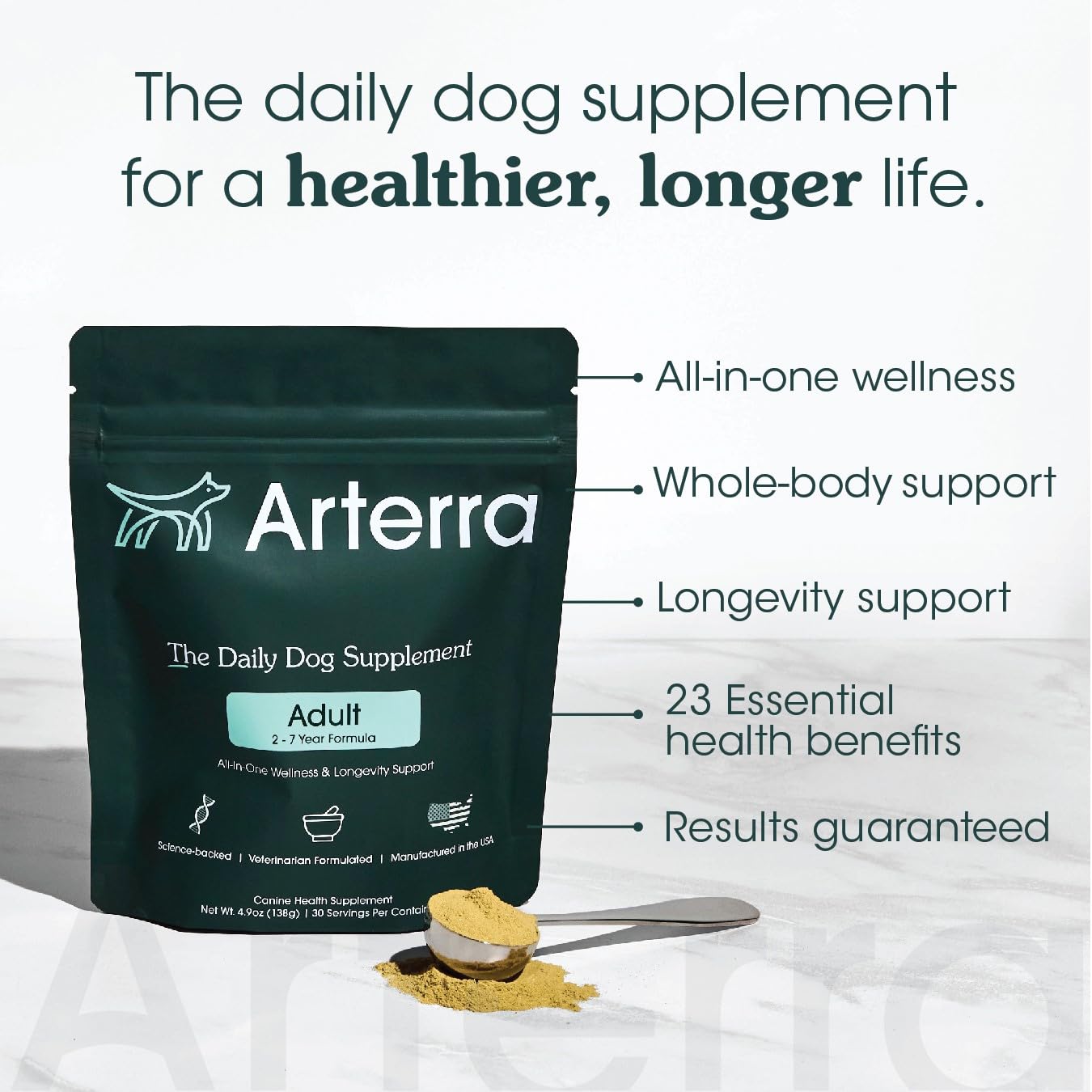 Longevity Multivitamin for Adult Dogs - 46 Ingredients for Gut, Immune & Brain Health - Daily Supplement & Food Topper for Whole
