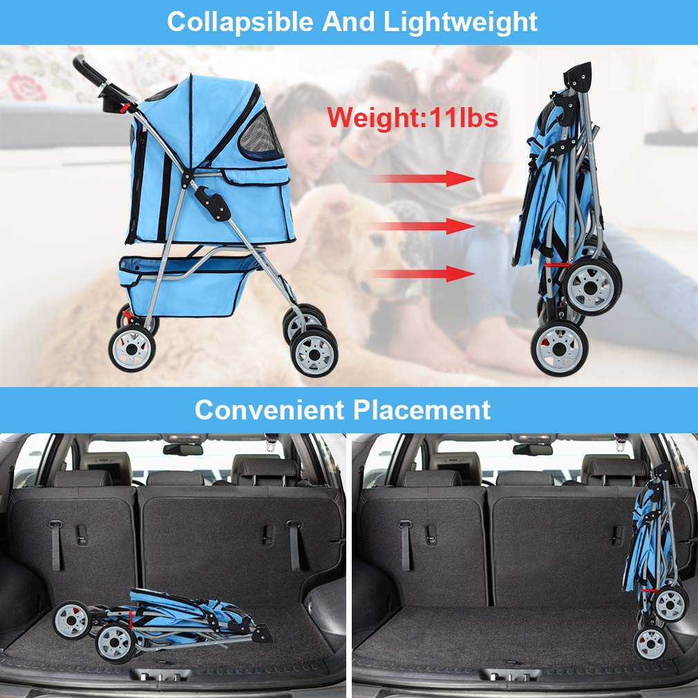 BestPet 4 Wheels Pet Stroller Cat Dog Cage Stroller Travel Folding Carrier 04T