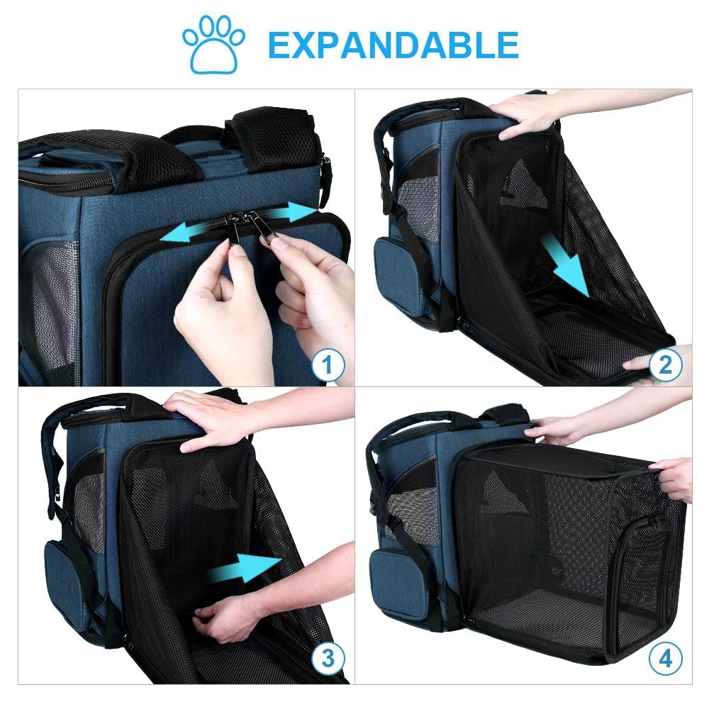 Halovie Pet Carrier Backpack Expandable For Small Dogs Medium Cats Under 18 Lb, Mesh Breathable Foldable Puppy Travel Bags