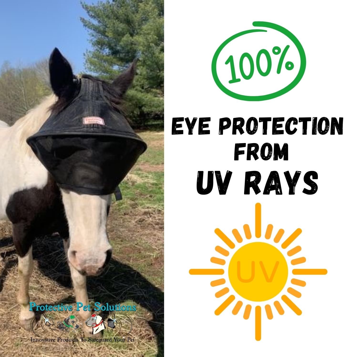 EquiVizor Solar Vizor Horse Fly Mask (Size Full), Superior UV Eye Protection to 99% for Horses with Uveitis, Photosensitivity, U