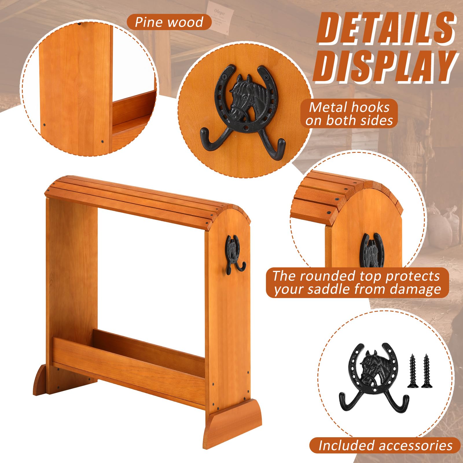 Threehoney Pine Wood Saddle Rack Horse Saddle Rack Stand For Western Saddles And Horse Tack Organizers Heavy Duty Horse Saddle T