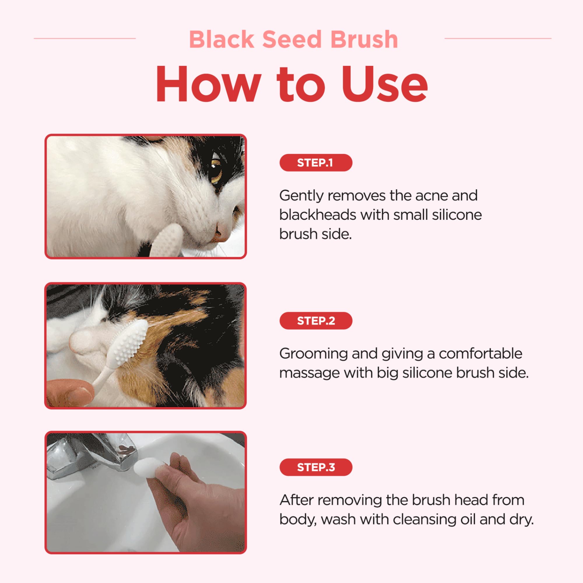 Jayu Pet Black Seed Brush - Cat Acne Chin Treatment, Cat Acne Brush, Silicone Brush For Cats Chin Acne & Blackhead Exfoliation, Double-Sided Cat Grooming Brush (1Pcs)