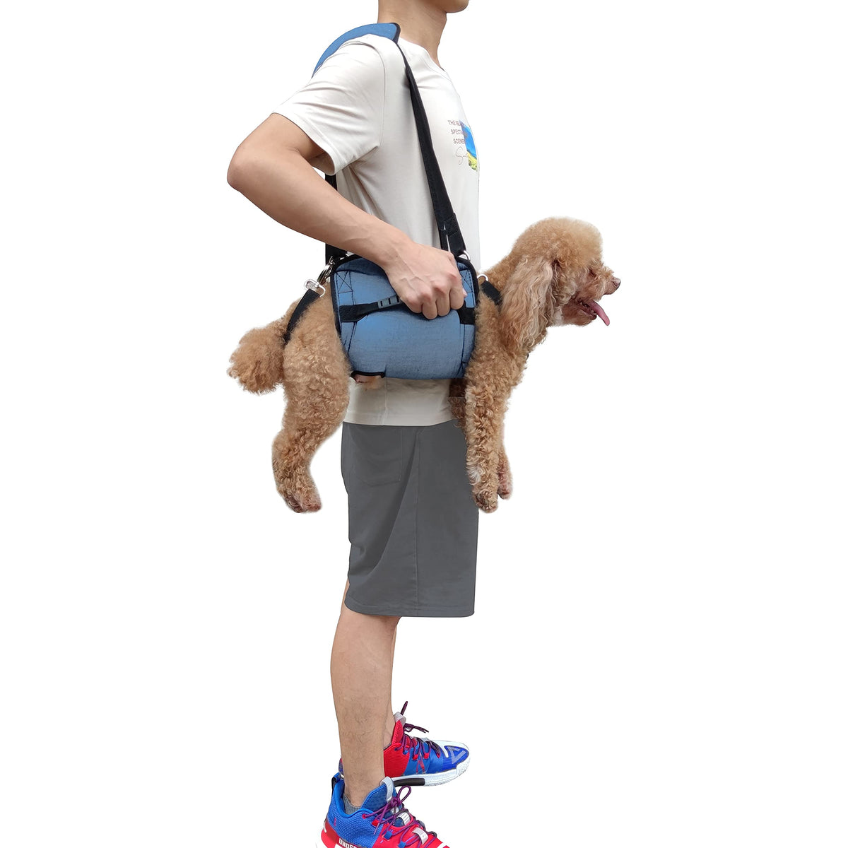 Dog Carry Sling, Emergency Backpack Pet Legs Support & Rehabilitation Dog Lift Harness For Nail Trimming, Dog Carrier For Senior Dogs Joint Injuries, Arthritis, Up And Down Stairs (M, Blue)