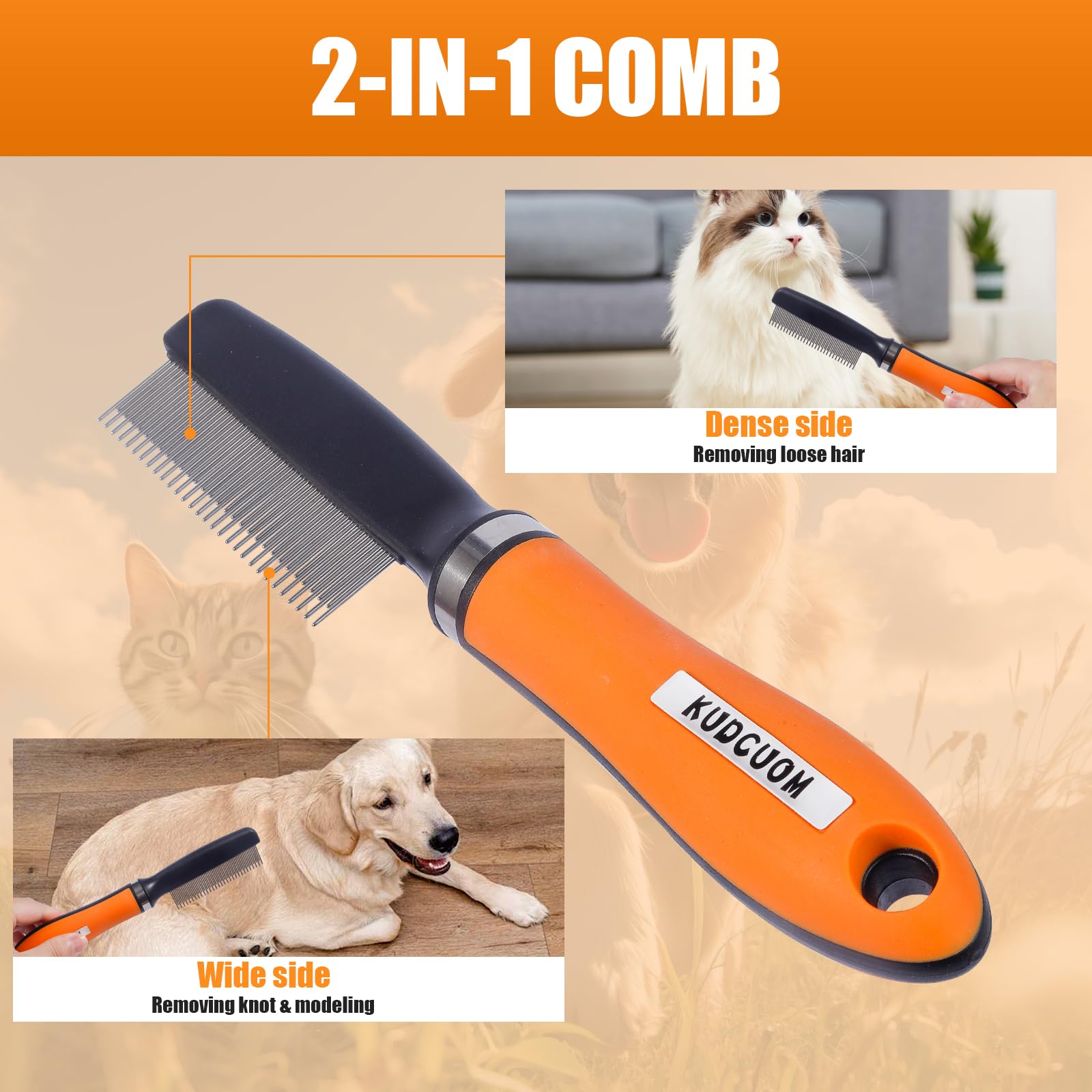 Kudcuom Pet Grooming Combo, Featuring A Deshedding Brush And Dematting Combs, Is Specifically Tailored For Long-Haired Dogs And